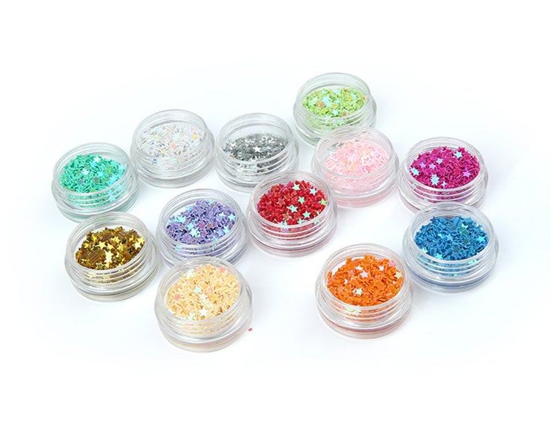 Minejin Nail Art Glitter Sequins Five Star 3D DIY Manicure Decals Decoration 12 Colors - Image 2